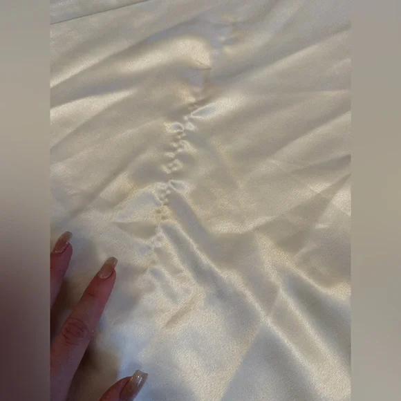 90s Vintage White Satin Slip w Sheer Lace Cups M - Picture 9 of 9